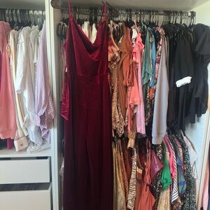 Elegant Red Velvet Jumpsuit